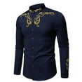 thumbnail image 2 of Afuyipoi Button-Up Long Sleeved Shirts for Men,Lightweight Stand Collar Casual Cotton Embroidered Shirt Navy M, 2 of 7