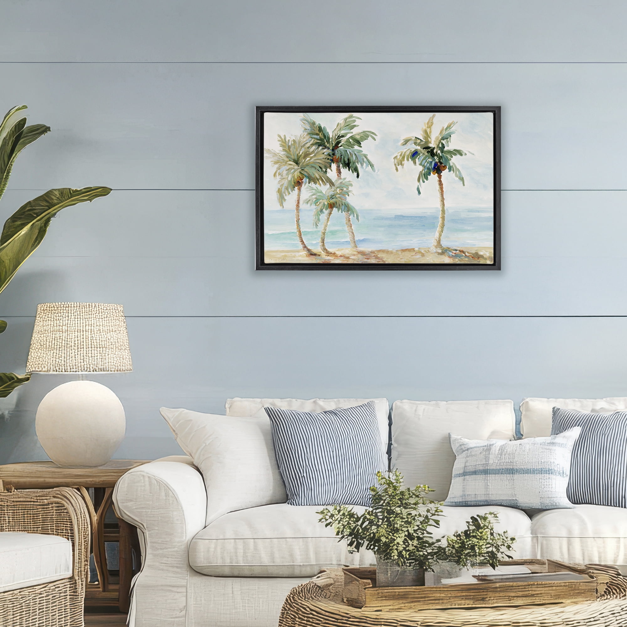 Stupell Industries Palm Trees in Paradise Black Framed Floater Canvas Wall Art, design by Lanie Loreth
