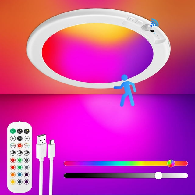 Lámpara de techo Bairth con sensor de movimiento recargable, 13 colores