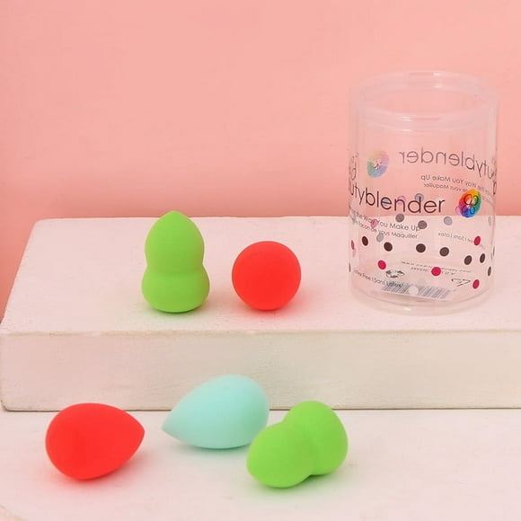 Nvzi Juego de 5 esponjas de belleza, esponja para mezclar maquillaje líquido y en crema, esponja para base, con caja de almacenamiento, colores variados A58