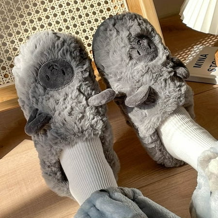 

CoCopeanut Cartoon Cute Lamb Design Cotton Slippers Autumn Winter Indoor Home Couple Slippers Warm Faux Fur Slippers Girl Cotton Shoes