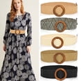 thumbnail image 7 of Wooden Buckle Elastic Waist Belt, Dress Decorative Wide Waistband, Coat Fashion Sash, Women No Hole Adjustable Waist Accessory for Dress Sweater Casual Dress Up Ins Style Elegant Belt,Grey, 7 of 7
