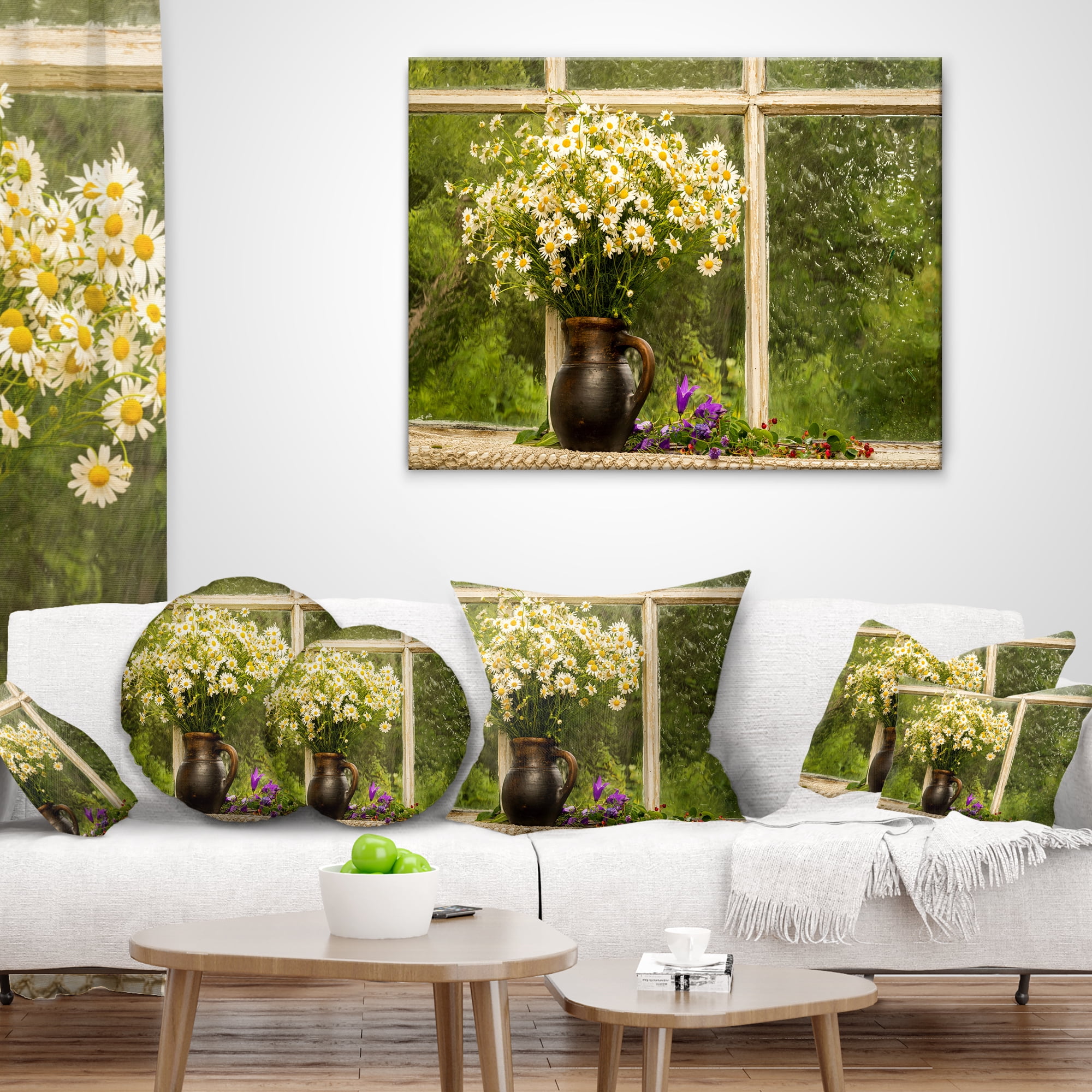Designart Still Life Bouquet of Chamomiles - Modern Landscape Printed Throw Pillow - 16x16
