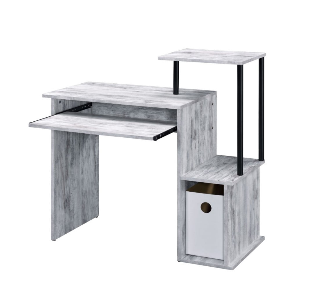 Computer Desk, Rectangular Home Office Desk with Keyboard Tray, Storage Compartment & Shelf, Modern Writing Workstation, Antique White & Black