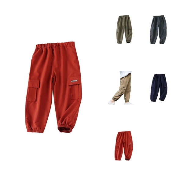 Boys Summer Cargo Pants, Lightweight Casual Comfortable Outdoor Play Pants for Toddler Kids, Basic Solid Color Long Pants for School Beach Yoga Travel