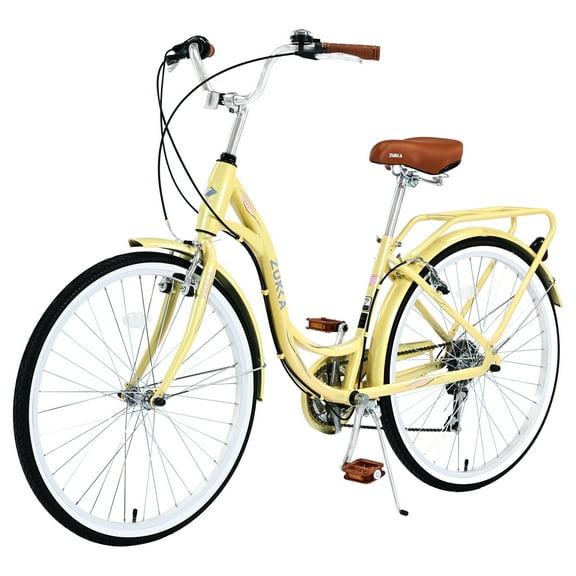 Zukka Cruiser Bike 26 inch Ladies Bicycle City 7 Speed Commuter for Women Lady Yellow