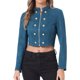 thumbnail image 1 of CHAQUETA CORTA DE SUEDE SINTÉTICO PARA MUJERES INSPIRE CHIC, DE DOBLE BOTÓN, CON CUELLO ALTO, CIERRE DE CREMALLERA Y MANGAS LARGAS, TALLA XL, AZUL LAGO, 1 of 6