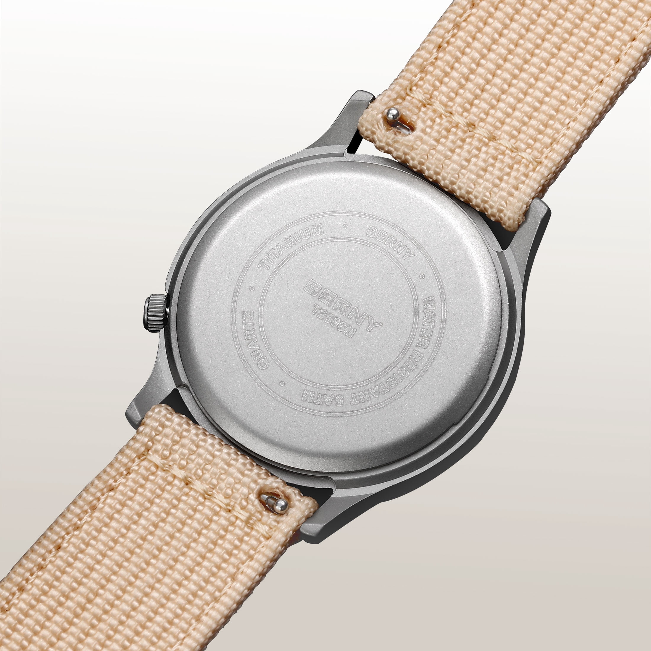 BERNY Titanium Watches for Men, Japanese Quartz Movement Men's Field Watch, 5ATM Waterproof Military Wristwatch for Men, Analog Sport Watches, Beige