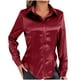 thumbnail image 3 of Top de encaje color crema,Blusa de manga larga para mujer, cuello vuelto, botones delanteros, poliéster spandex satinado, plisada, informal, para estar en casa, sopatenor, 3 of 8