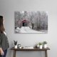 thumbnail image 2 of Cuadro decorativo lienzo cabaña de piedra nevada invierno arroyo puente niños trineo bosque de pinos paisaje navideño acogedor, arte invernal, decoración sala dormitorio estilo campirano mexicano, 2 of 6
