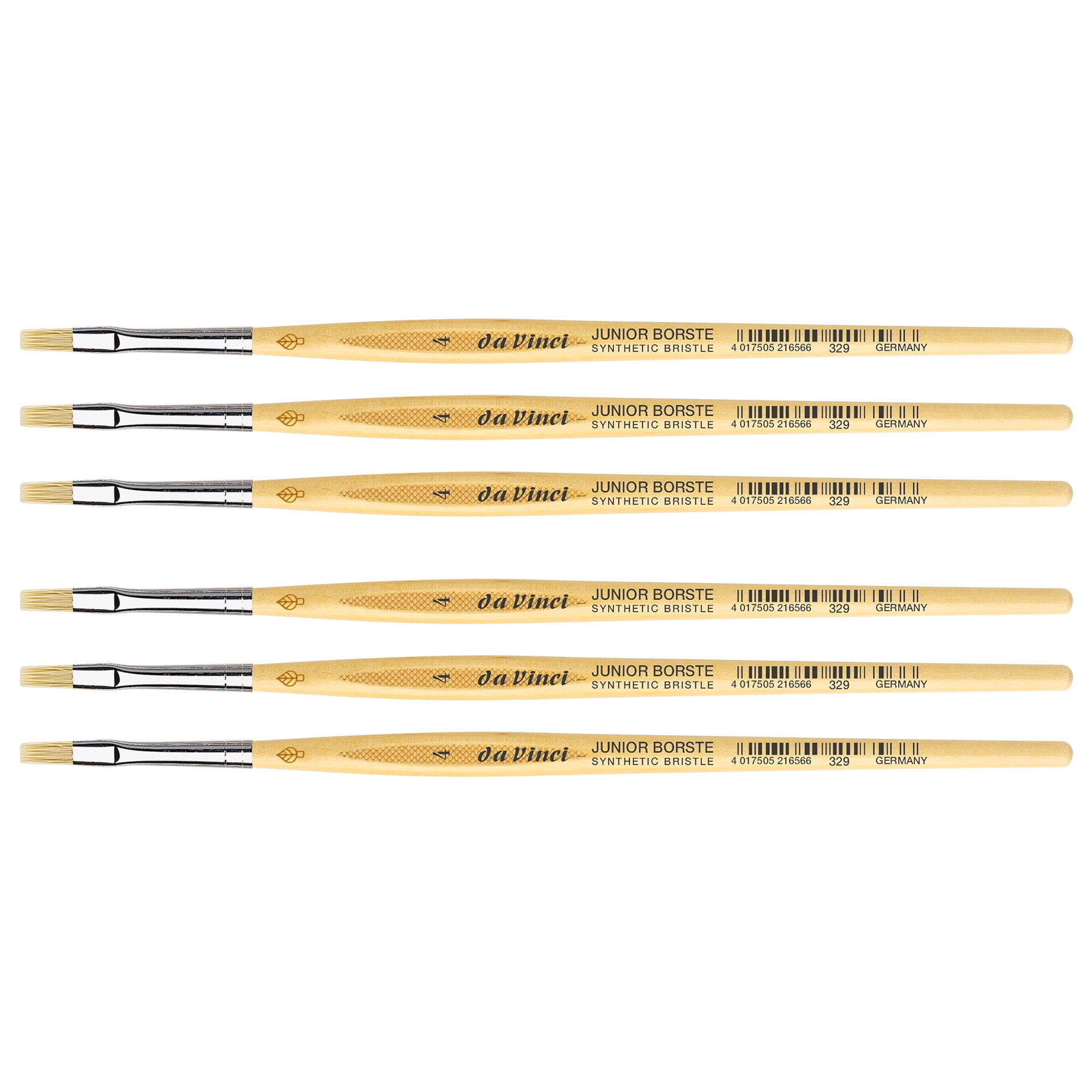 da Vinci JUNIOR BORSTE Synthetic Student Brush, Synthetic, Tempera, Flat, Series 329, Size 4, Pack of 6