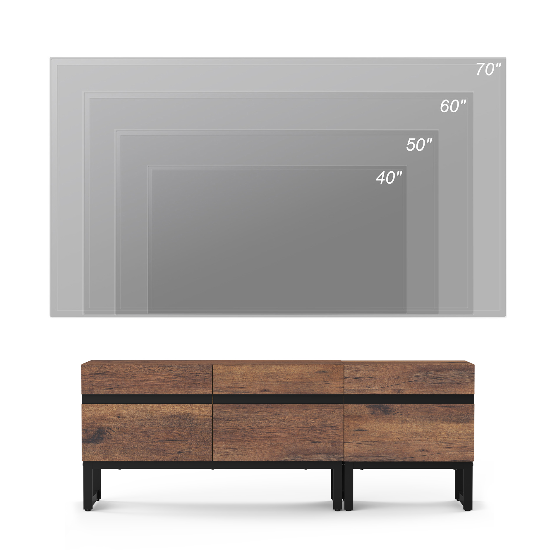 WAMPAT Modern TV Stand, 2-in-1 Entertainment Center with Storage Cabinets & Metal Base, 53" Brown, Fits TVs Up to 50"