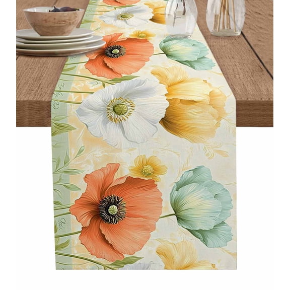 Retro Spring Floral Table Runner 72 Inches, Watercolor Elegant Summer Flowers Bed Runner Dresser Scarves Tabletop for Indoor Outdoor Parties/Ceremony/Banquet, 13" x 72"