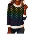 thumbnail image 2 of QUNYINEY Womens Tshirts Polka Dot Fall Long Sleeve Tops Pullover Loose Fit Faux Fur Trim Crew Neck Lightweight Women Graphic Tees, 2 of 5