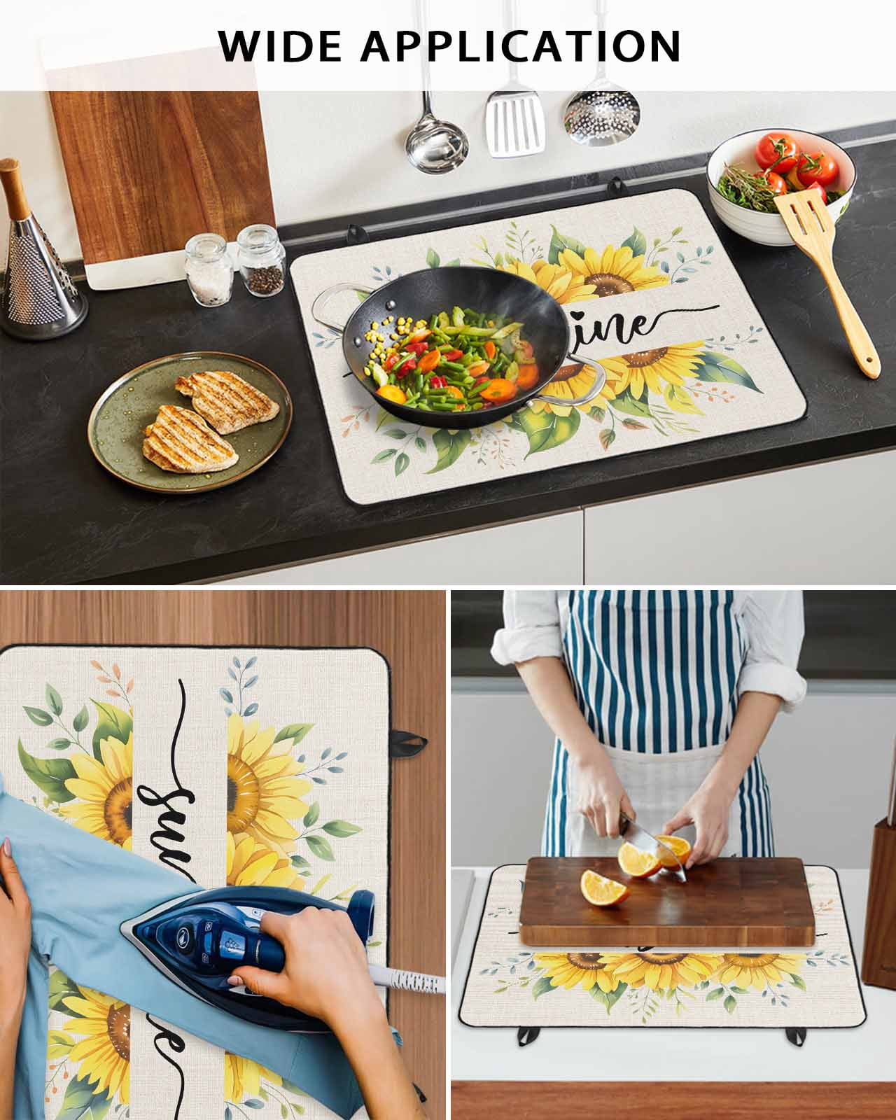 Large Induction Cooktop Protector Mat Sunflowers Stove Top Covers for Electric Stove, Summer Country Yellow Botanical Floral Leaves Decorative Stove Burner Cover Mats, Glass Top Stove Cover