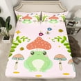 thumbnail image 2 of Feelyou Cute Green Frog Full Size Sheets for Child, Jungle Mushroom Bed Sheets, Kawai Pink Cartoon Sheet Sets, Microfiber Bedroom Decor, 4pcs, 2 of 7
