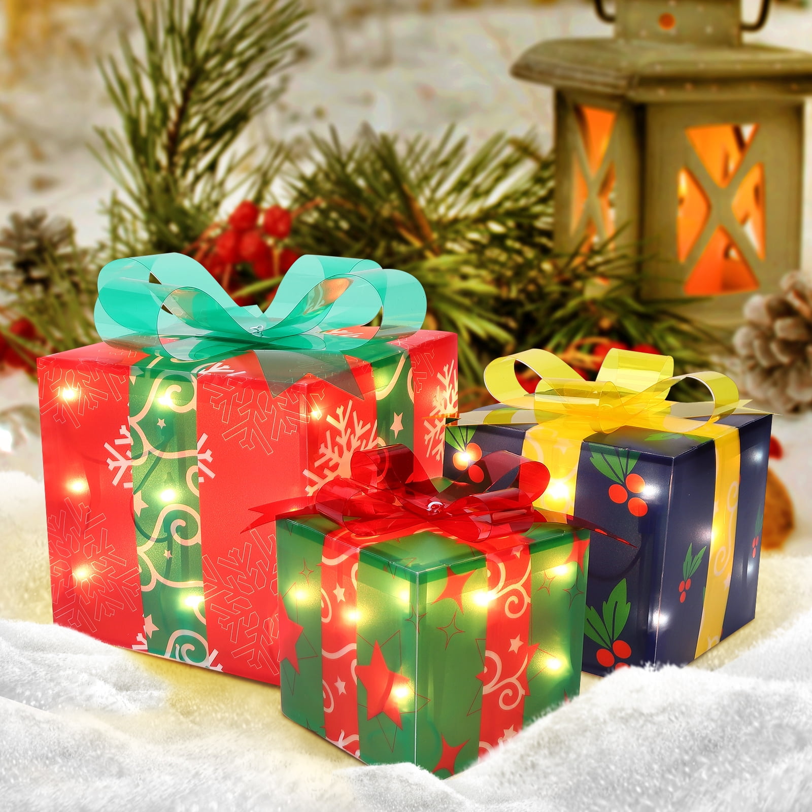 Outdoor Christmas Decorations 3 Packs Lighted Gift Boxes Decorations