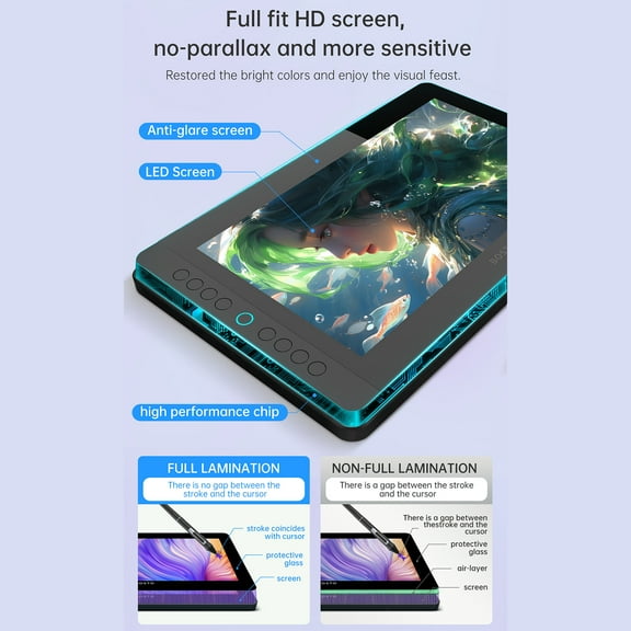 Nishore Drawing Tablet,Tablet 13.3 Inch Display Art Pad Pressure Battery-free Stylus 13.3 Inch H-ips Battery-free Stylus 8 16k Pressure Battery-free Pad 16k Pressure Inch H-ips Led Screen Display Art