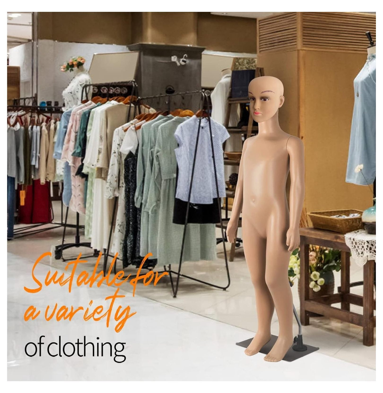 Child Mannequin Full Body Realistic Adjustable Detachable Manikin Display Head Turns Dress Form W/Metal Base 43.3" Height
