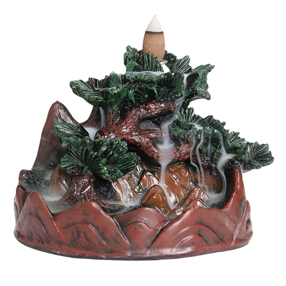Resin Christmas Tree Backflow Incense Burner Creative Pine Tree Smoke Waterfall Smoke Incense Holder for Yoga Room Office Living Room Decor, Black