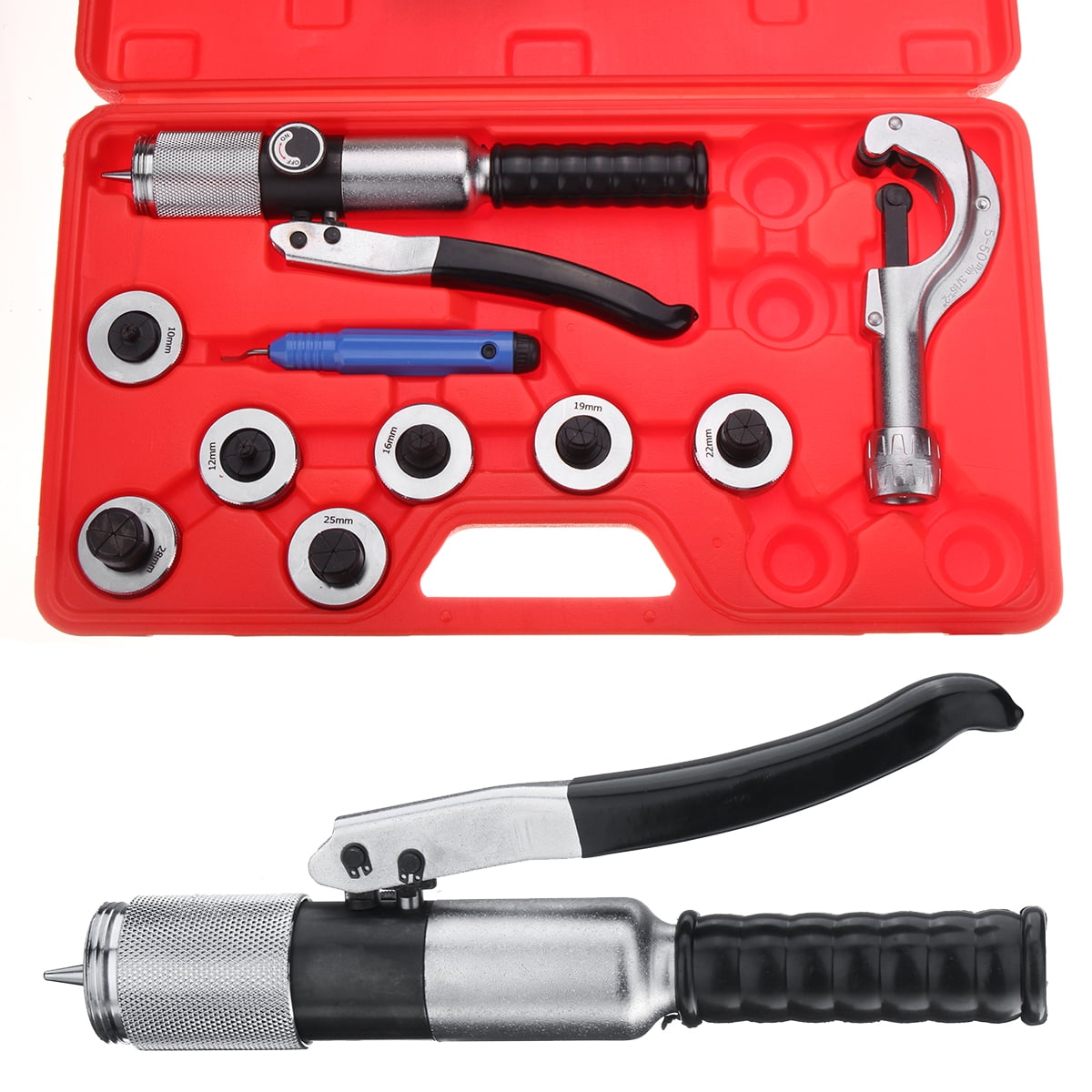 Pipe Flaring Tool Hydraulic Tube Expander 7PCs Expander Heads CT-300A Tubing Expanding Tool 10-28mm with Case for Copper Aluminum Pipes Tubes Pipe Flaring Tool Hydraulic Tube Expander 7PCs Expander Heads CT-300A Tubing Expanding Tool 10-28mm with Case for Copper Aluminum Pipes Tubes