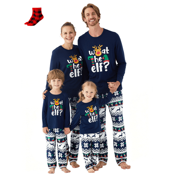 PatPat Family Christmas Pajamas for Women 2 Piece Long Sleeve Blue Elf Top & Pants Set with Christmas Socks Matching PJs Holiday Loungewear Women M