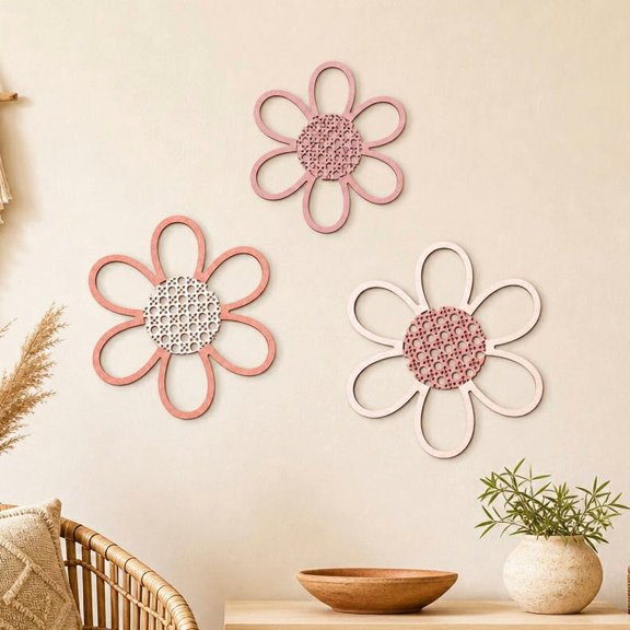 BlinkLLX 3 Count Bohemian Daisy Resin Wall Sculpture Decor