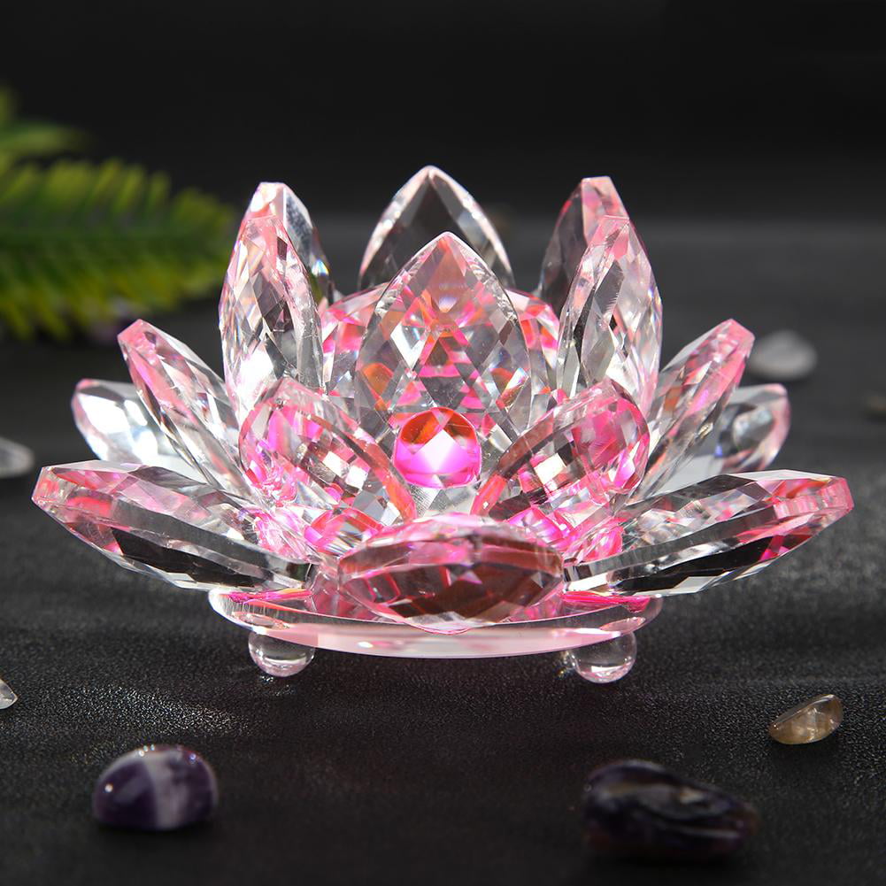3" / 4" / 5" Decorative Crystal Lotus Paperweight Decor Multiple Colors 