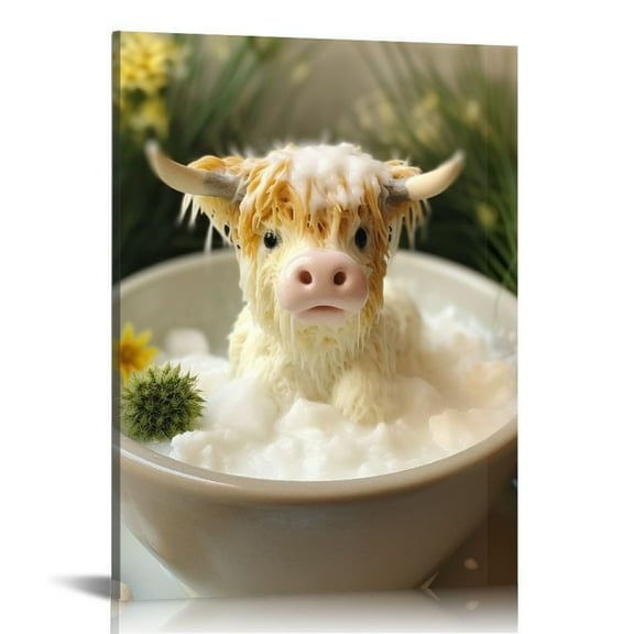 EastSmooth 12"x16" Framed Canvas Art Prints Highland Cow