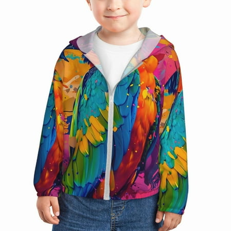 

Gaeub Vibrant Parrot Splash Art Print Athletic Sun Protection Hoodie for Kids Long Sleeve Outdoor UV Shirt Running Fishing Top for Boys Girls-3 Years