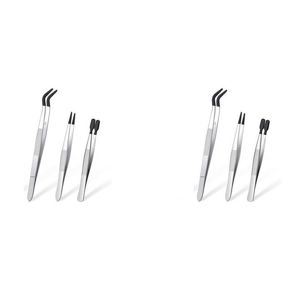 6 Pieces Tweezers with Rubber Tips PVC Coated Set, Straight and Flat Tip Black