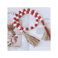 thumbnail image 2 of Christmas Wood Bead Garland with Tassels, Rustic Farmhouse Tiered Tray Holiday Decorations, Red and White Wooden Bead with Jute Rope Plaid Tassel, 2 of 8
