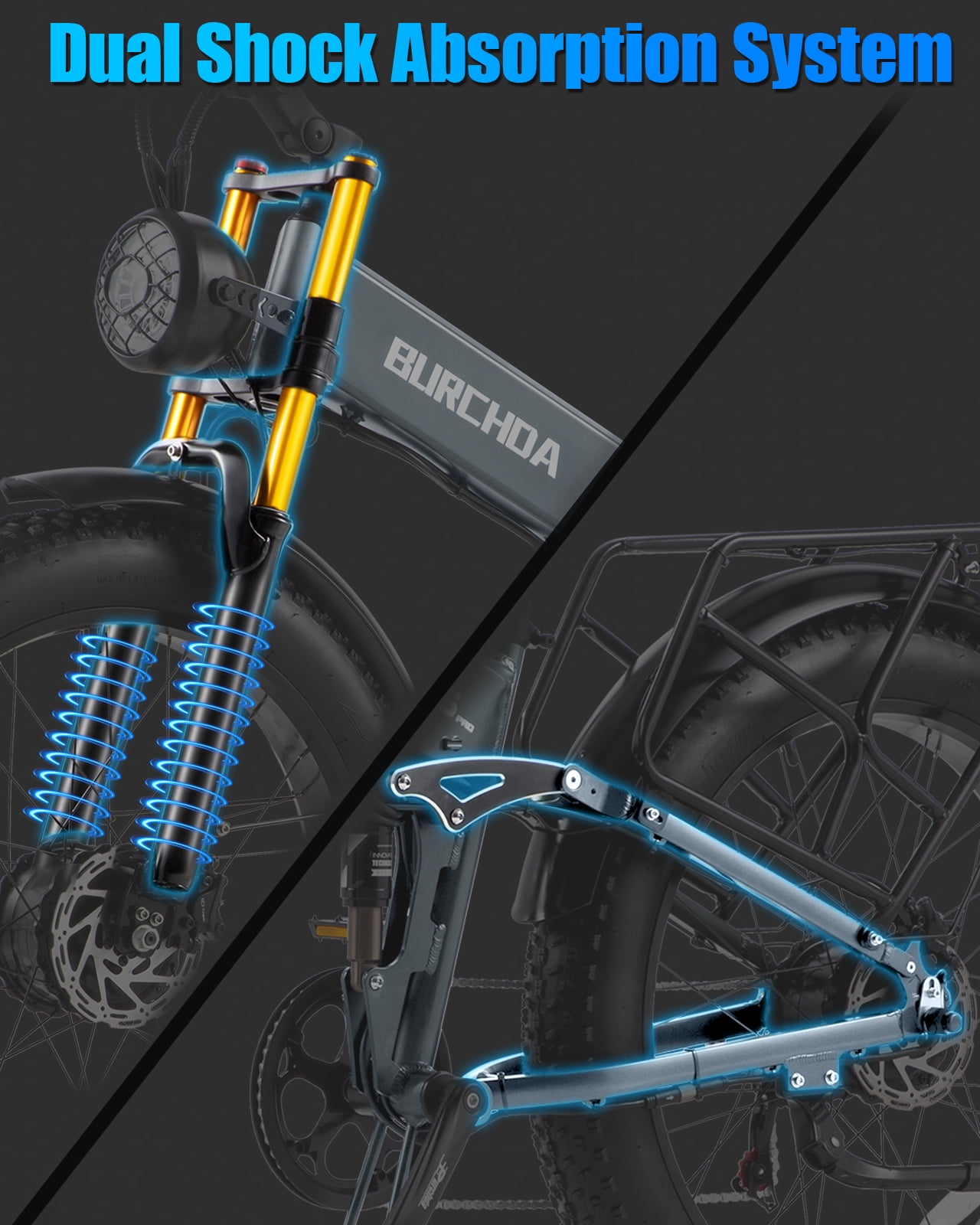 Folding AWD Dual motor Electric Bike for Adults 26'' 5000w UL2849 48v 30Ah, 7 Speeds,4.0 Fat Tire Ebike up to 40MPH Off Road E-mountain bike Dual Hydraulic Disc Brakes&Suspension Electric Bicycles