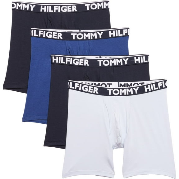 TOMMY HILFIGER MEN X4 - 253 STRETCH BLUE LARGE - 4 PACK BOXER BRIEF UNDERWEAR