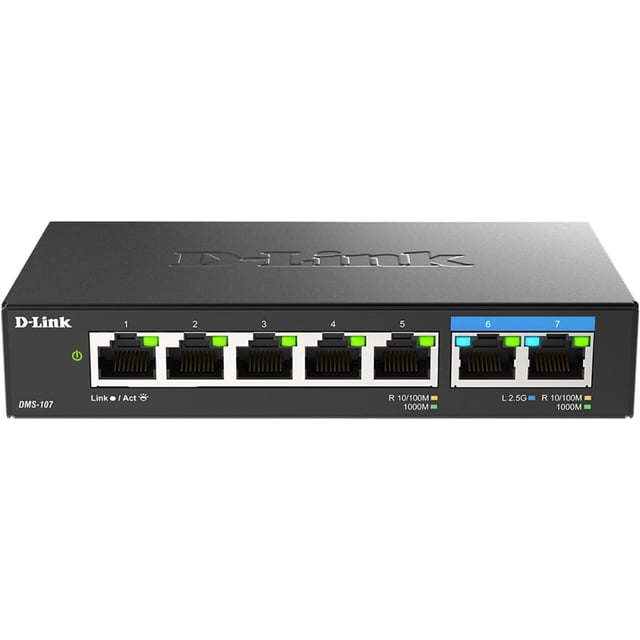 Conmutador para juegos D-Link DMS-107 de 7 puertos y 2,5 GB no gestionado con 2 x 2,5 G