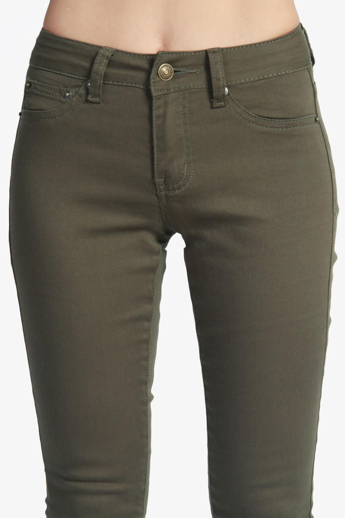 TheMogan Women's Army Olive Green 5 Pocket Stretch Denim Low Rise Skinny Jeans - image 5 of 7