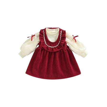 

Gwiyeopda Kid Baby Girl Christmas Clothes Set Long Sleeve Round Neck Tops + Sleeveless Ruffled A-Line Dress