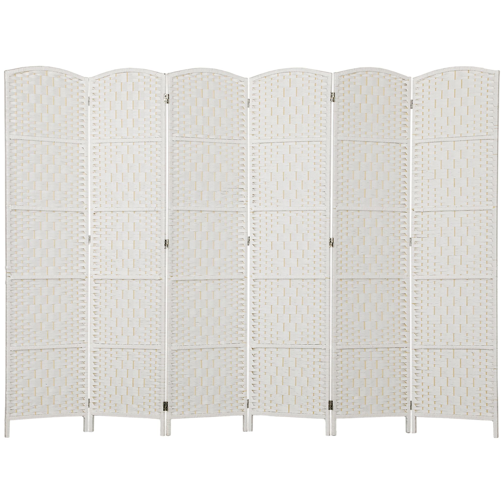 Dranite 6 Panel Folding Room Divider, 6FT Tall Portable Privacy Screen, White Weave Partition Wall for Bedroom