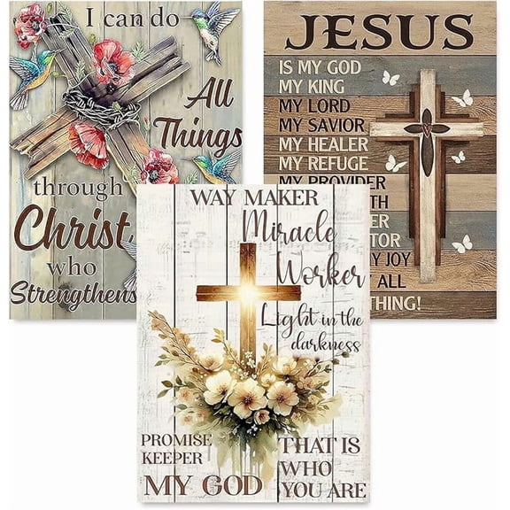 Diamond Art Kits for Adults Beginner, 3 Pack Christian Cross with Flowers Diamond Kits 5D Diamond Dots Gem Art Crafts with Tools Round Full Drill Funny Crafts for Home Wall Decor&Gift