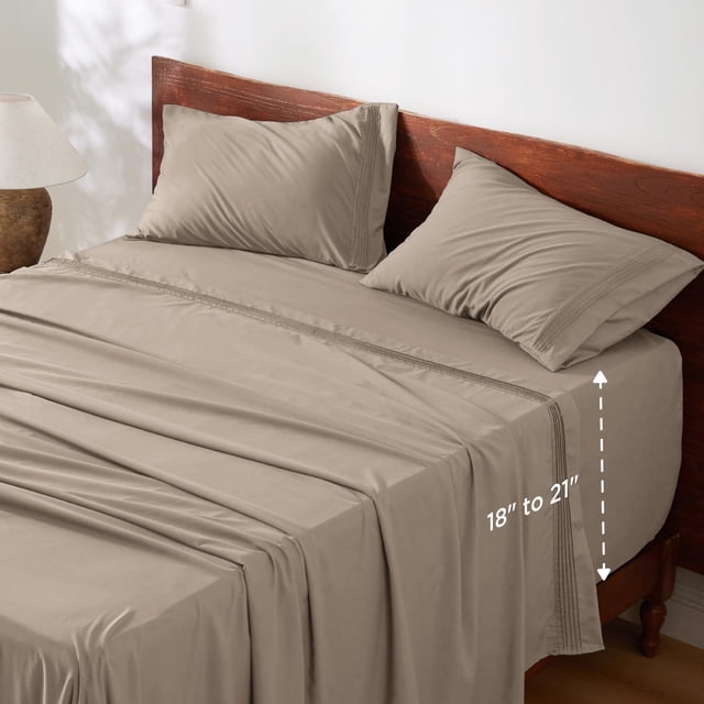 Juego de sábanas Bedsure Deep Pocket Queen, color topo, que absorbe la humedad