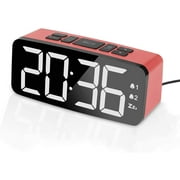 PINGKO Digital Alarm Clock with FM Radio-Large Smart LED Display, Snooze Function,Adjustable Brightness -Small and Light for Travel,Desk or Bedroom (Red)