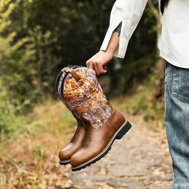 Botas de cuero retro con bordado High Tube de moda para hombre