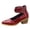 Burgundy, variant on Women Pointed Toe Chunky Heel Dress Shoes Three Adjustable Straps Embossed Upper Back Zipper Spring Summer Vintage Shoes,Brown