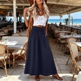 thumbnail image 2 of Maxi Skirts for Women Casual Boho Swing Pleated Beach Long Skirts Smocked Elastic High Waisted Skirts with Pockets M, 2 of 9