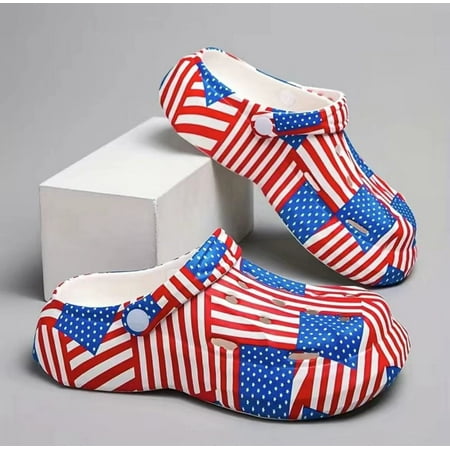 

2024 Women s Flag Pattern Clogs Garden Clogs Slip On Lightweight Soft Sole Garden Clogs Closed Toe Summer Beach Shoes Sport Sandals Water Sandals
