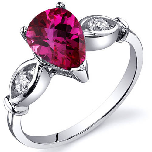 1.5 ct Pear Shape Red Created Ruby Three-stone Ring in Sterling Silver