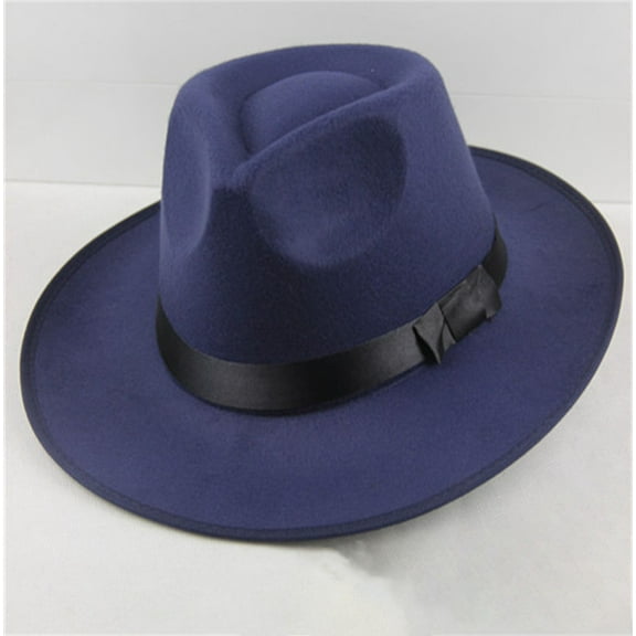 WCJM FemaleMen Women Hard Wide Brim Panama Hat Autumn Vintage Cap Black Navy