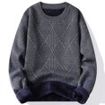 thumbnail image 4 of Wrtxtat Men's Crewneck Sweater Casual Solid Color Loose Fit Pullover Midweight Fleece Lined Warm Sweater Long Sleeve Argyle Tops Gray XXL, 4 of 9