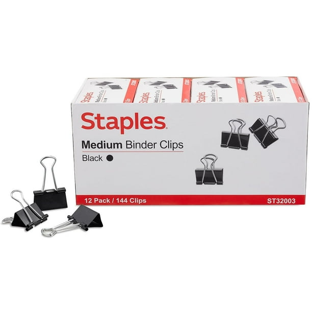 Binder Clips Staples 395200, negro mediano, 32 mm, 144 unidades, paquete