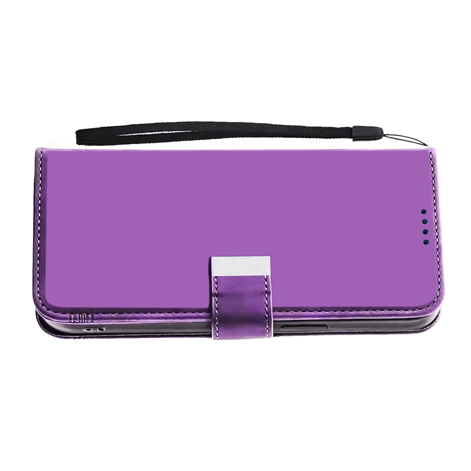 Magnetic Leather Folio Case with Wristlet for iPhone 17 Pro Max - Purple